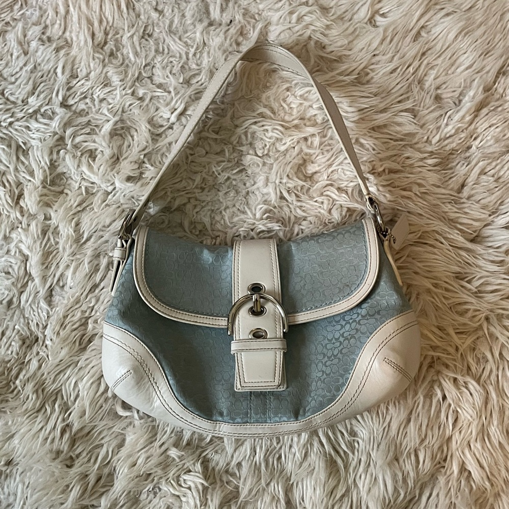 Coach Baby Blue Leather and Fabric Purse